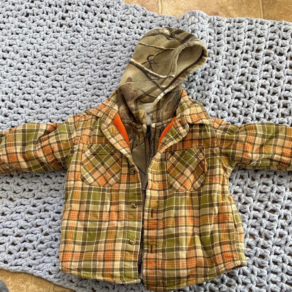 Plaid Hooded Jacket with Camo Hoodie